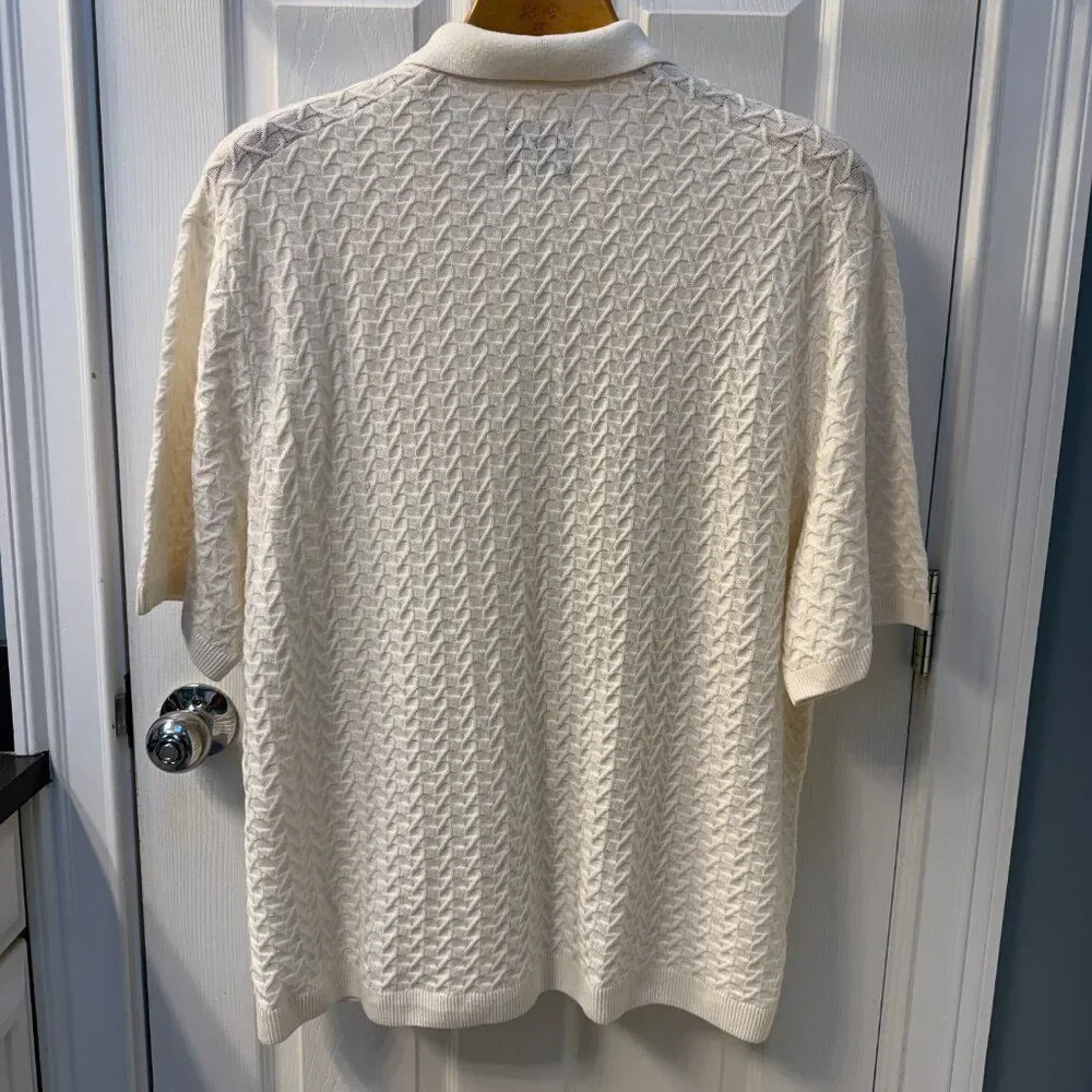 NWT Abercrombie & Fitch Cream Textural Stripe Zip Sweater Polo Size XXL